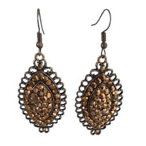 Gold Stone - Brass Colored Earrings